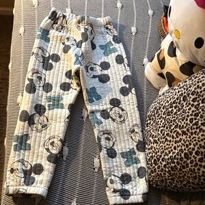 Disney Kids White & Black Mickey Mouse Quilted Jogger Pants with Teal Accents